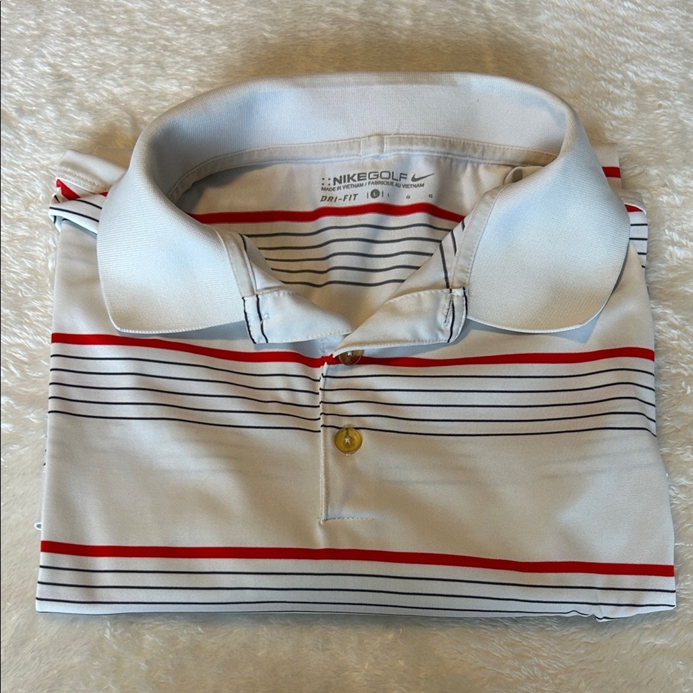 💰4/$20 Men’s Red and Black Striped Nike Golf Polo | Size L